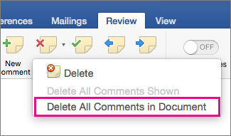delete a comment in word for mac 2016